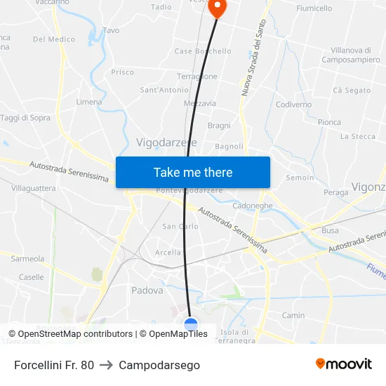 Forcellini Near 80 to Campodarsego map