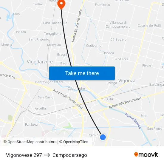 Vigonovese 297 to Campodarsego map