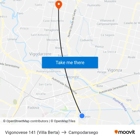 Vigonovese 141 (Villa Berta) to Campodarsego map