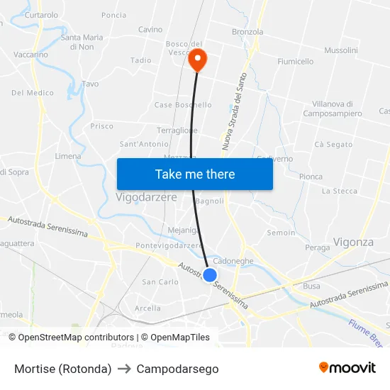 Mortise (Roundabout) to Campodarsego map