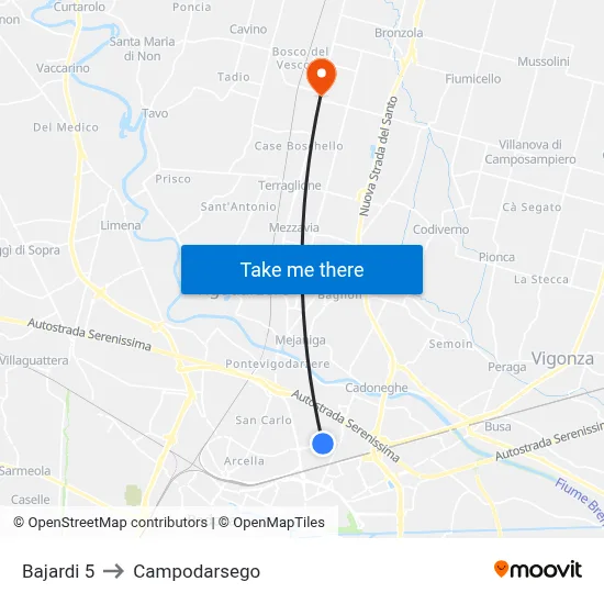 Bajardi 5 to Campodarsego map