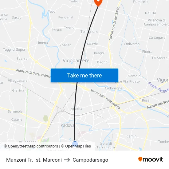 Manzoni Near Marconi Institute to Campodarsego map