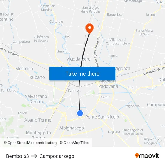 Bembo 63 to Campodarsego map