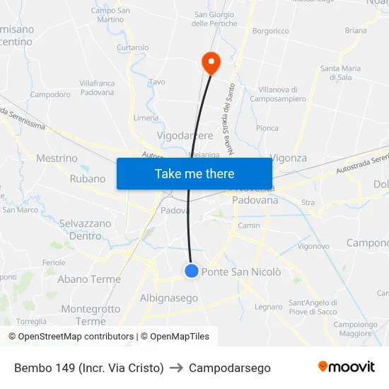 Bembo 149 (Cristo Street Junction) to Campodarsego map