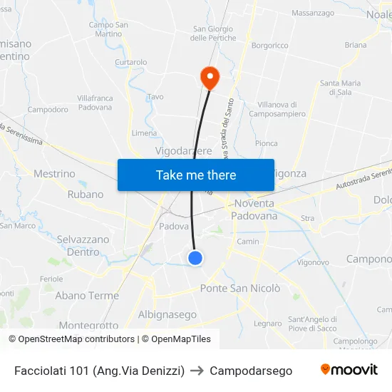 Facciolati 101 (Corner of Via Denizzi) to Campodarsego map