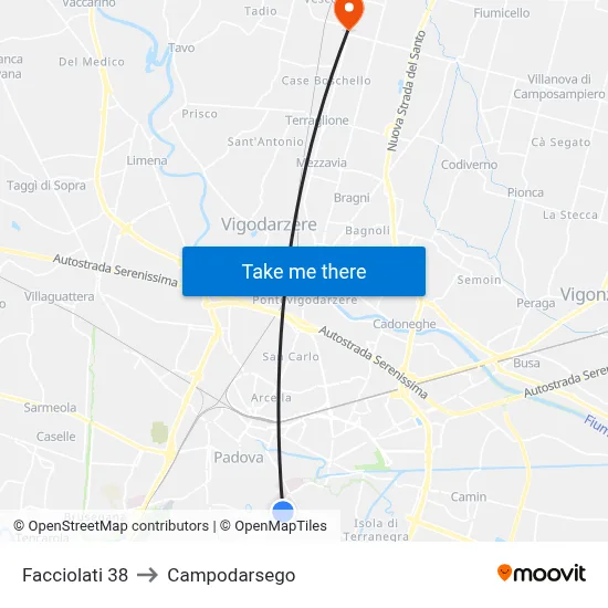 Facciolati 38 to Campodarsego map