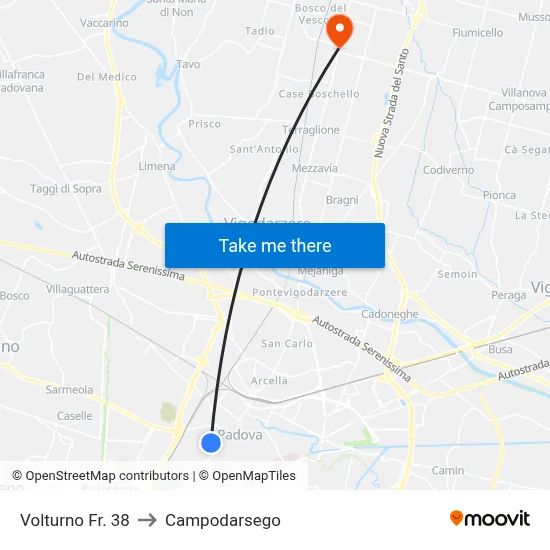 Volturno Opposite 38 to Campodarsego map
