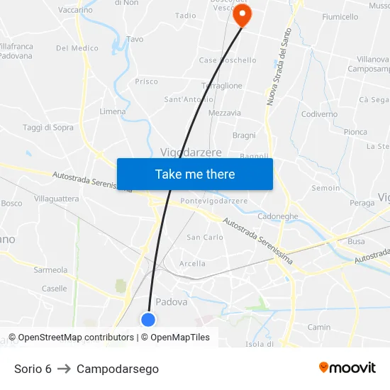 Sorio 6 to Campodarsego map