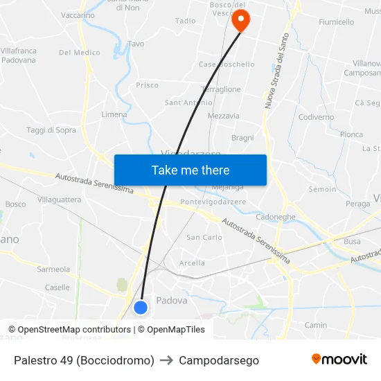 Palestro 49 (Bocce Court) to Campodarsego map