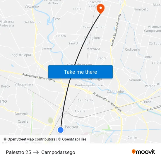 Palestro 25 to Campodarsego map