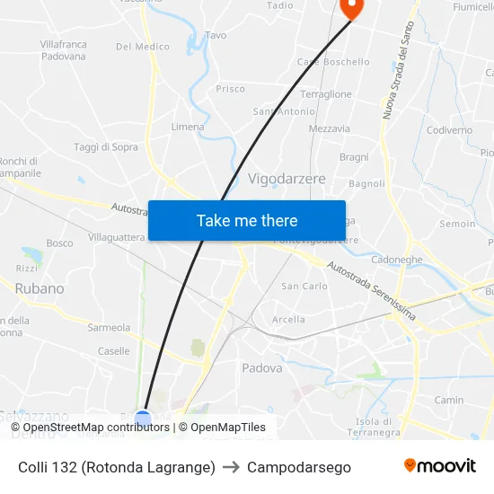 Colli 132 (Lagrange Roundabout) to Campodarsego map