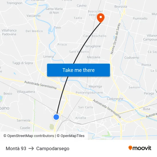 Montà 93 to Campodarsego map