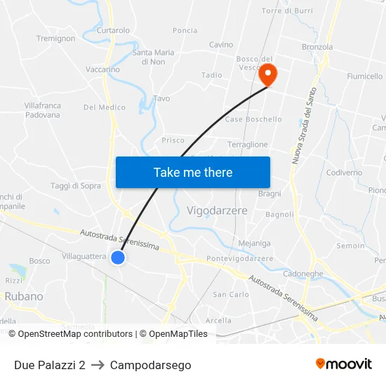 Due Palazzi 2 to Campodarsego map