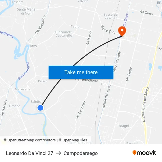 Leonardo Da Vinci 27 to Campodarsego map