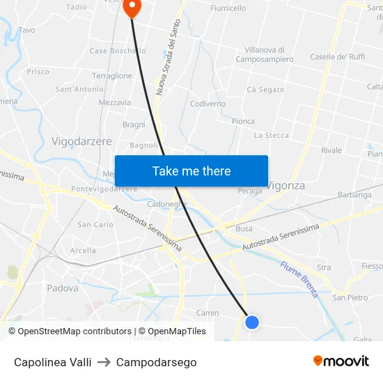Valli Terminal to Campodarsego map