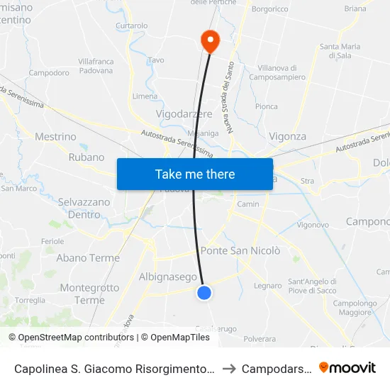 San Giacomo Risorgimento Church Terminal to Campodarsego map