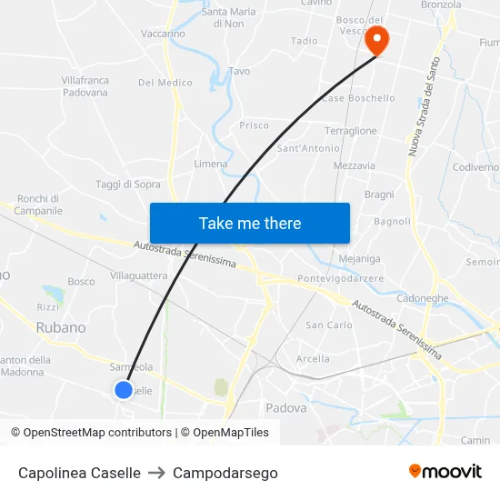 Caselle Terminal to Campodarsego map