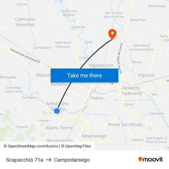 Scapacchio 71a to Campodarsego map