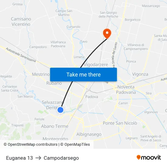 Euganea 13 to Campodarsego map