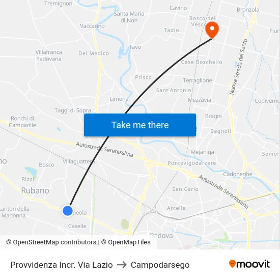 Provvidenza Intersection Via Lazio to Campodarsego map