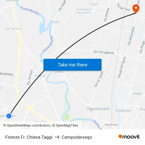 Firenze Fr. Chiesa Taggi to Campodarsego map