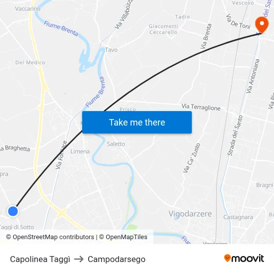 Taggì Terminal to Campodarsego map