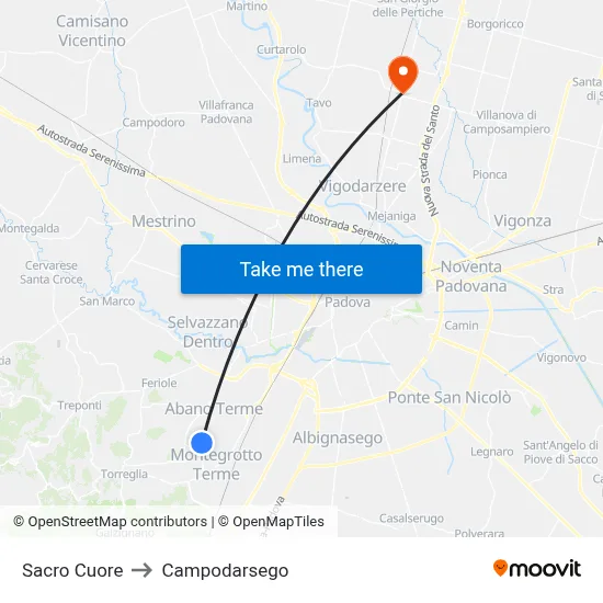 Sacred Heart to Campodarsego map