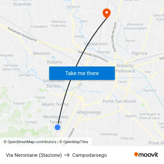 Via Neroniane (Station) to Campodarsego map