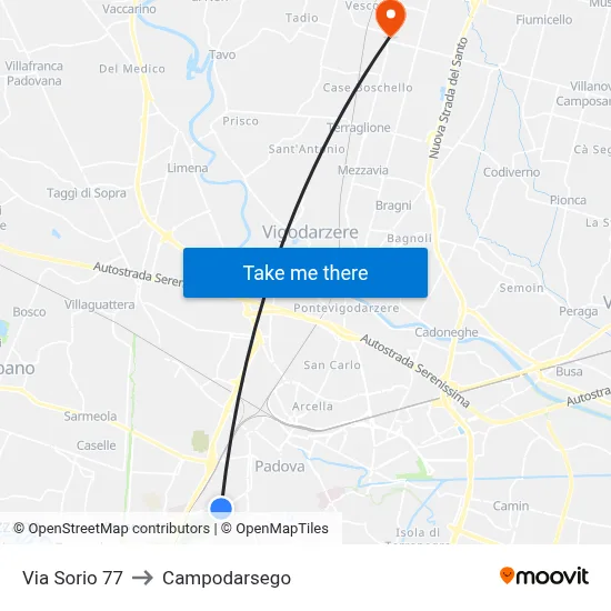 Sorio Street 77 to Campodarsego map
