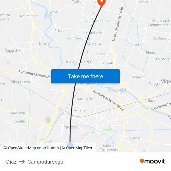 Diaz to Campodarsego map