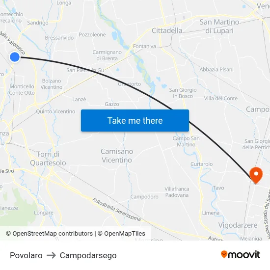 Povolaro to Campodarsego map