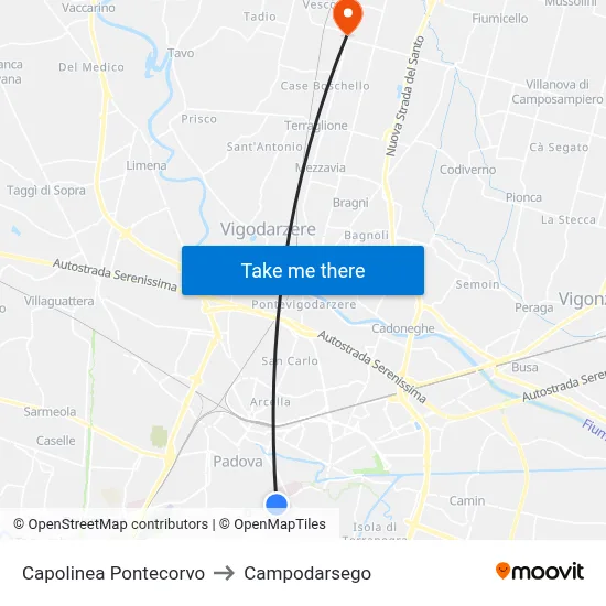 Pontecorvo Terminal to Campodarsego map