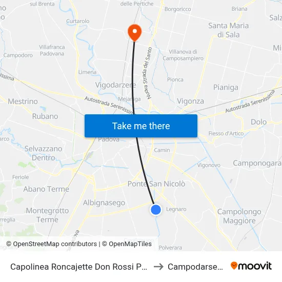Roncajette Don Rossi Terminal Psn to Campodarsego map
