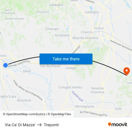 Via Ca' Di Mazze' to Three Bridges map