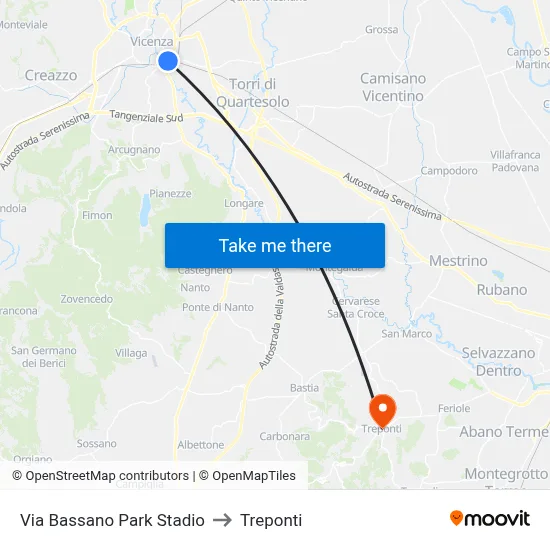 Via Bassano Stadium Park to Three Bridges map