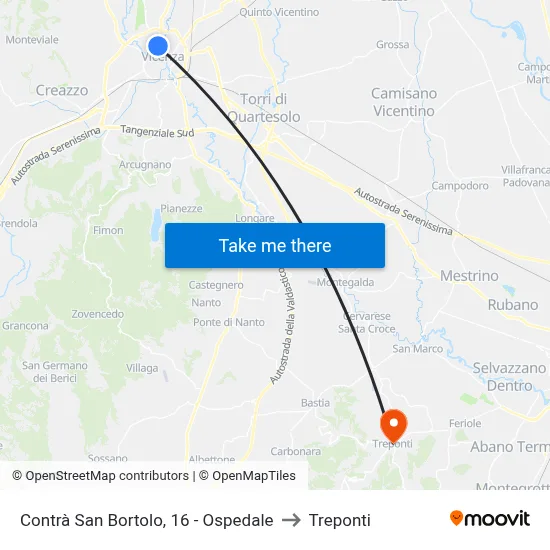 Contra San Bortolo, 16 - Hospital to Three Bridges map