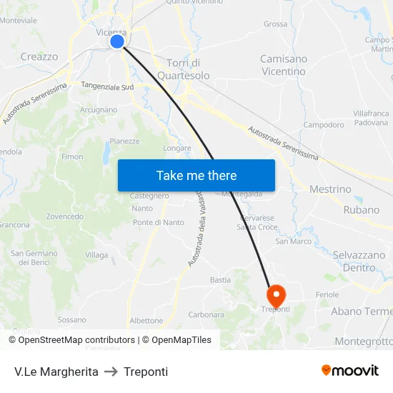 Margherita Boulevard to Three Bridges map