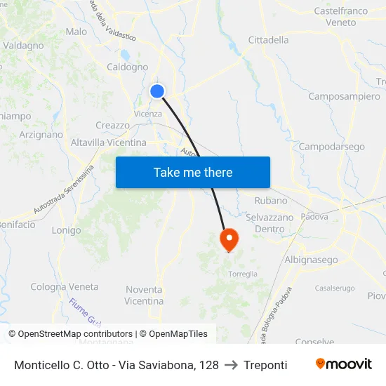 Monticello C. Otto - Via Saviabona, 128 to Three Bridges map