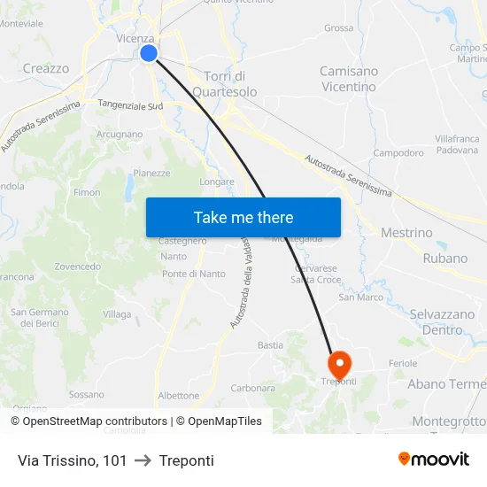 Via Trissino, 101 to Three Bridges map