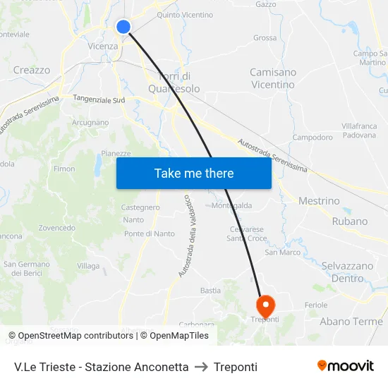 Trieste Boulevard - Anconetta Station to Three Bridges map