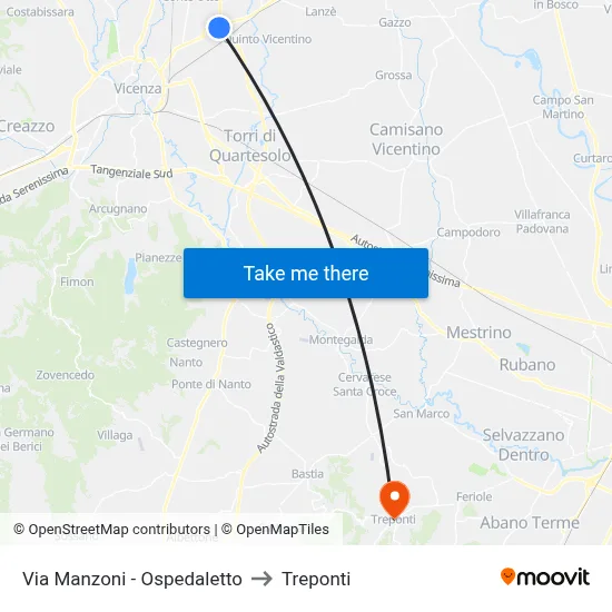 Manzoni Street - Ospedaletto to Three Bridges map