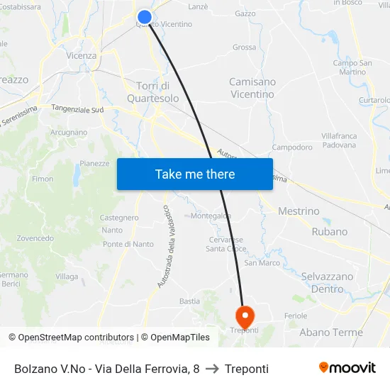 Bolzano Vicentino - Railway Street, 8 to Three Bridges map