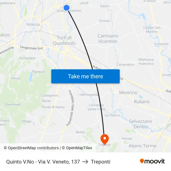 Quinto - V. Veneto Street, 137 to Three Bridges map