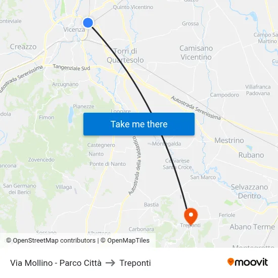 Via Mollino - City Park to Three Bridges map