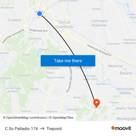 Palladio Course 174 to Three Bridges map
