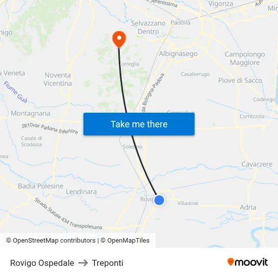 Rovigo Hospital to Three Bridges map