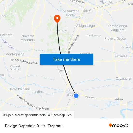 Rovigo Hospital R to Three Bridges map