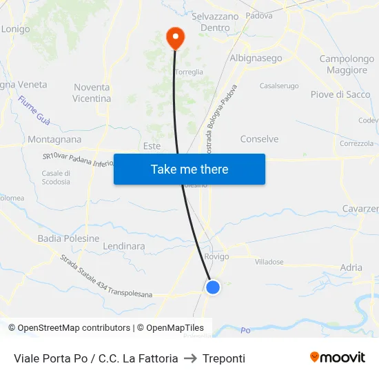 Viale Porta Po / Shopping Center La Fattoria to Three Bridges map