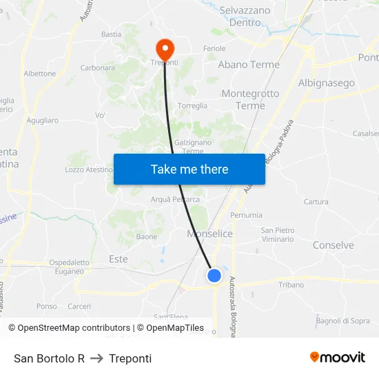 San Bortolo R to Three Bridges map