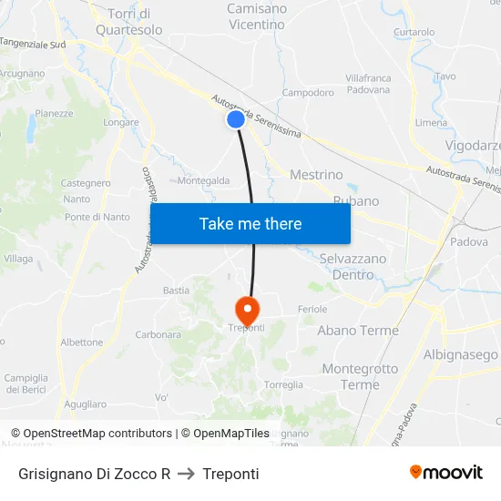 Grisignano Di Zocco R to Three Bridges map